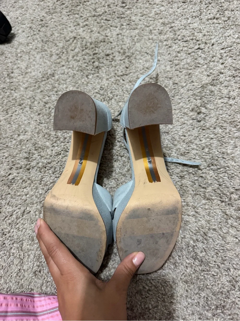 Sam Edelman Pale Gray Cross-Front Platform Block Heel Sandals